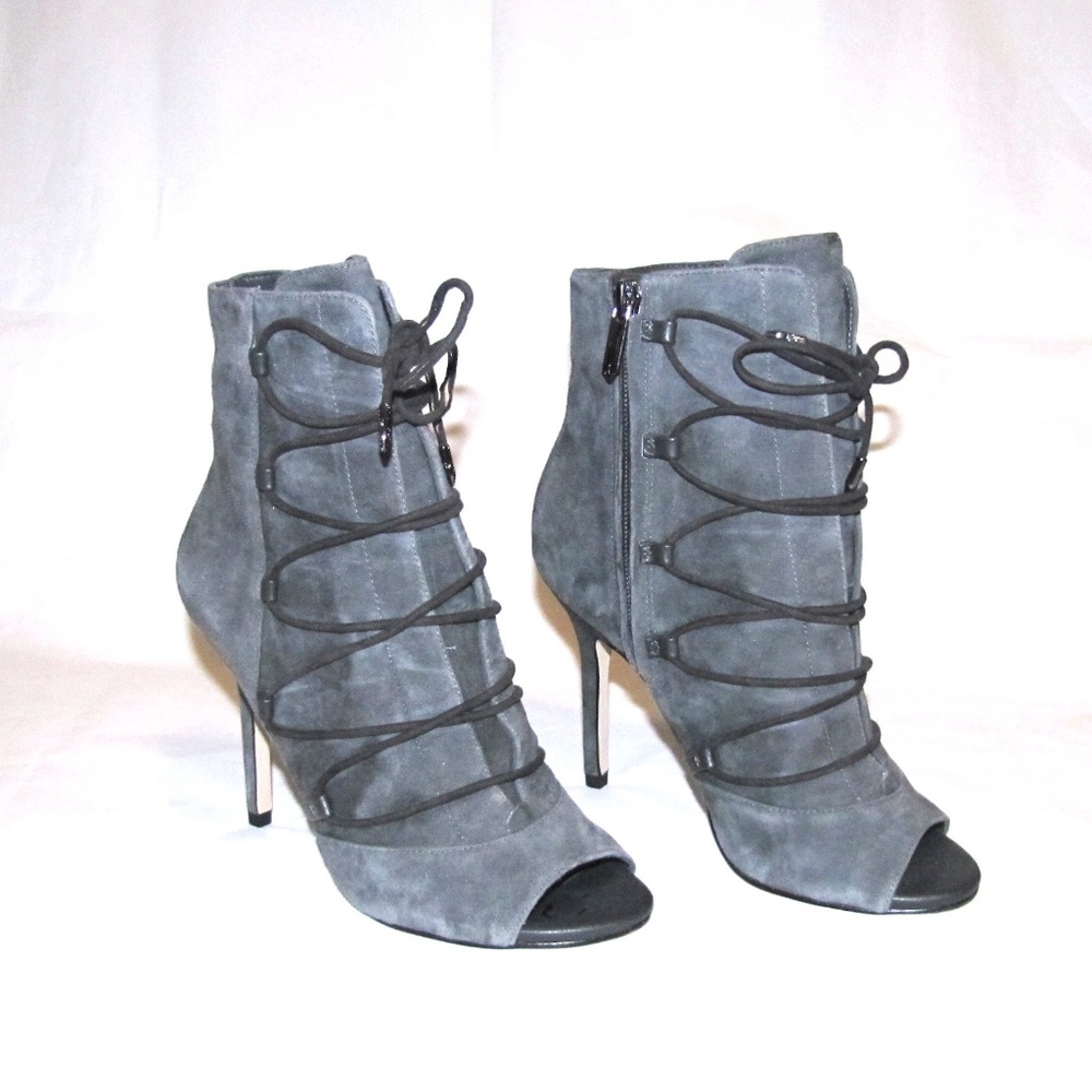 NIB Sam Edelman Asher 5 Gray Suede Lace Up Bootie - Picture 2 of 7